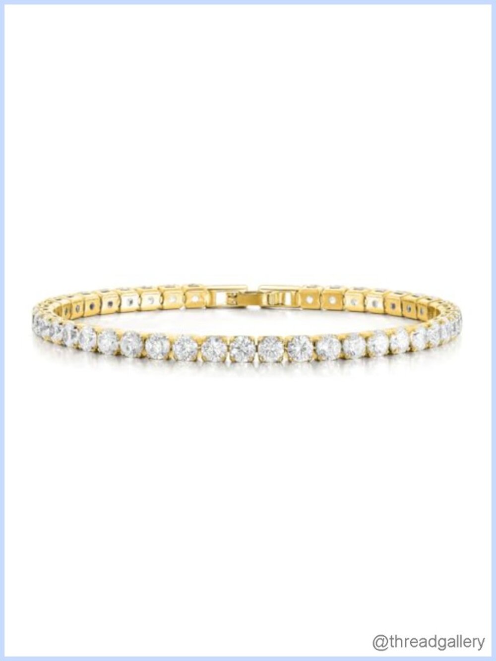 18K Gold Plated Tennis Bracelet, 4mm High Carbon Diamond, Stainless Steel